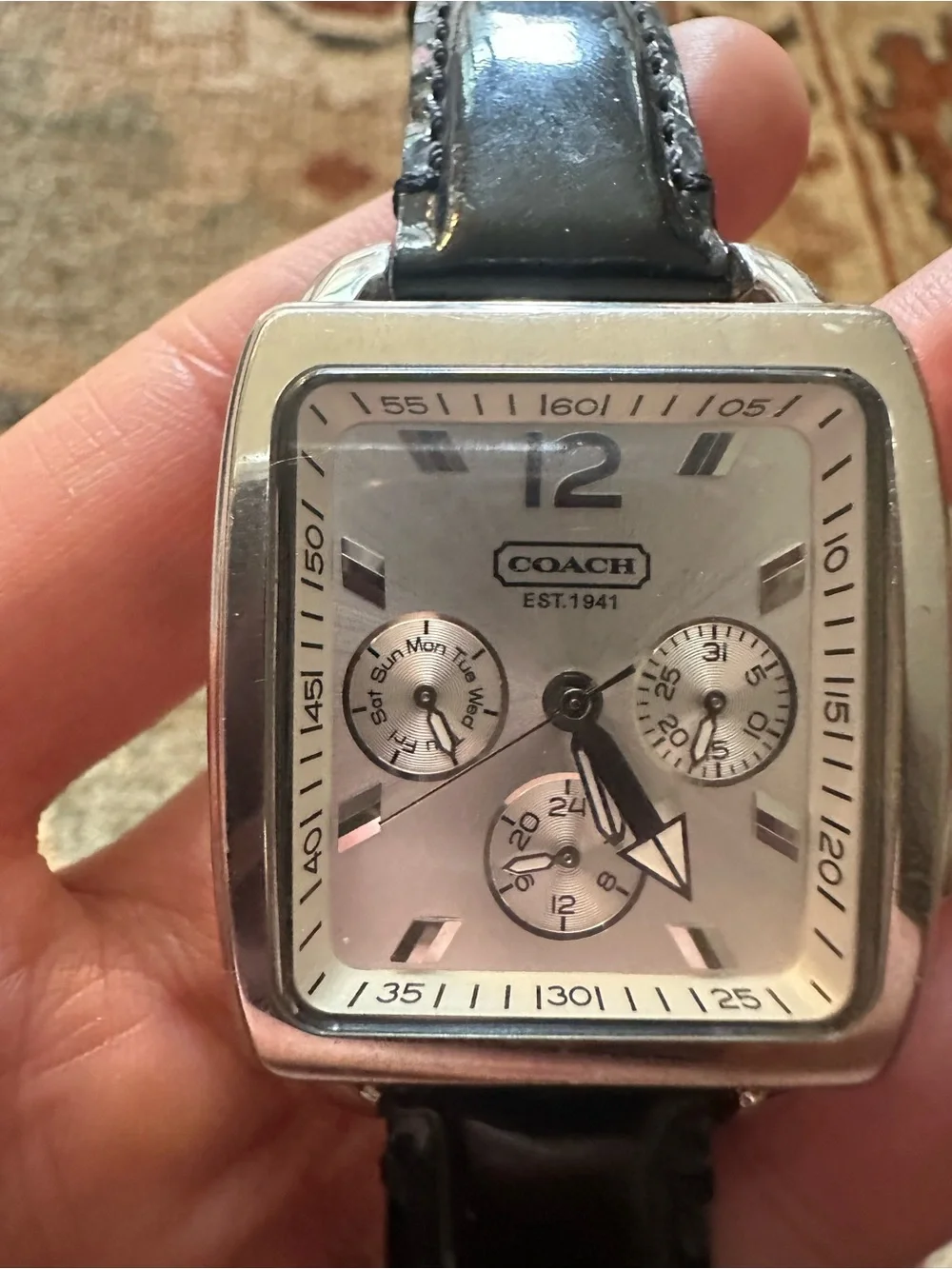 Coach women Black Leather Strap Watch - Classic Square Dial
